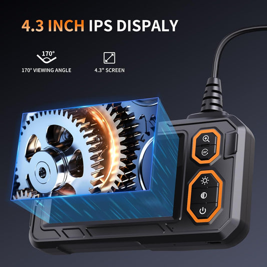 Endoscope Camera with Light, Borescope Inspection Camera, 4.3" IPS Endoscope Gifts for Men, Borescope Snakecamera with 8 LED Light, 7.9mm IP67 Plumbing Tools for Automotive, Gadgets for Men(16.5FT)