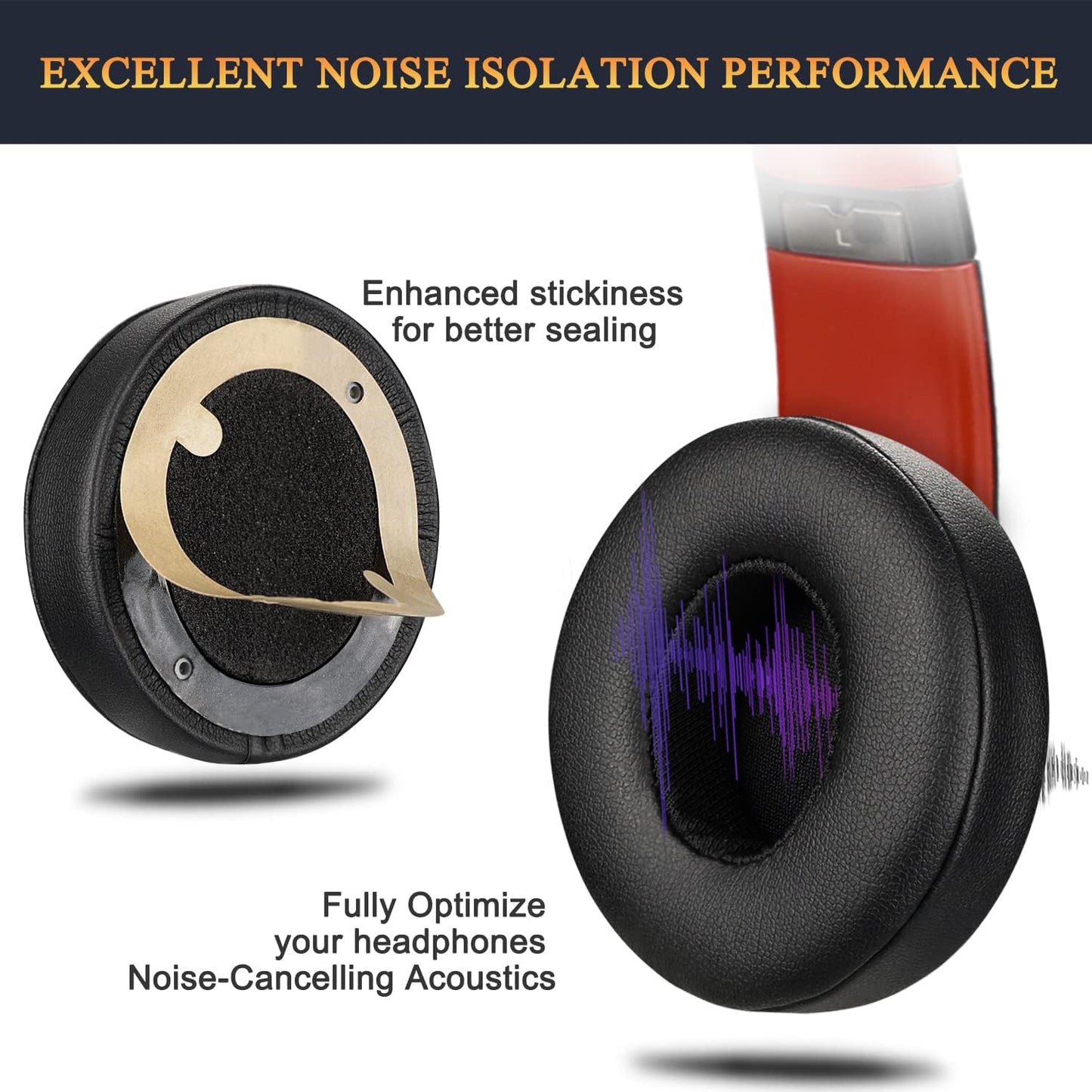 SoloWIT® Ear Pads Cushions Replacement, Earpads for Beats Solo 2 & Solo 3 Wireless On-Ear Headphones with Soft Protein Leather, Stronger Adhesive, Noise Isolation Memory Foam - Black