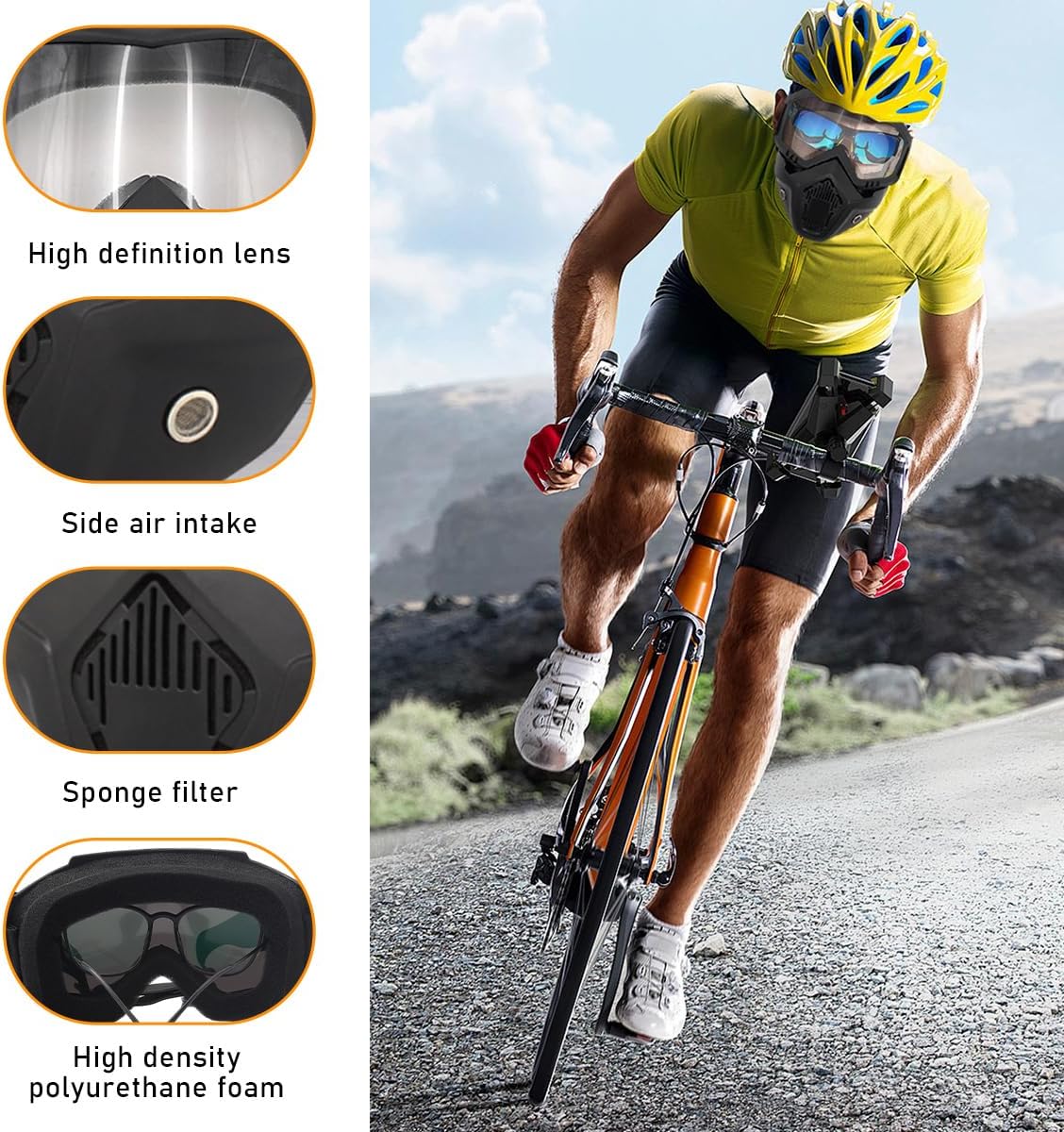 povtii Motorcycle Goggles, Windproof Dirt Bike Helmet Riding Goggles with Removable Face Mask, Motorcycle Accessories