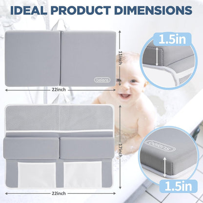 Beiens Baby Bath Kneeler and Elbow Rest Pad Set, 1.5-Inch Thick Memory Foam Quick-dry Non-slip Bathtub Kneeling Pad with 6 Suction Cups and 4 Toy Organizer Pockets for Bathing Babies and Toddlers