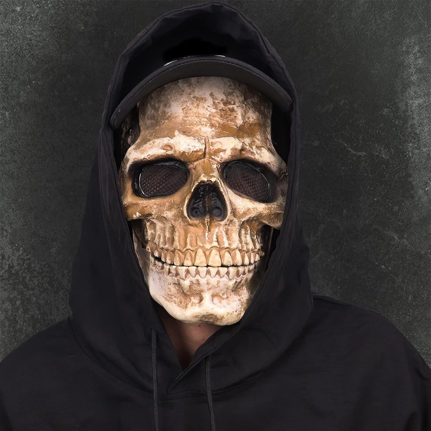 CosTribe Creepy Full Head Skull Mask with Moving Jaw Halloween Scary Latex Helmet for Cosplay Party Props