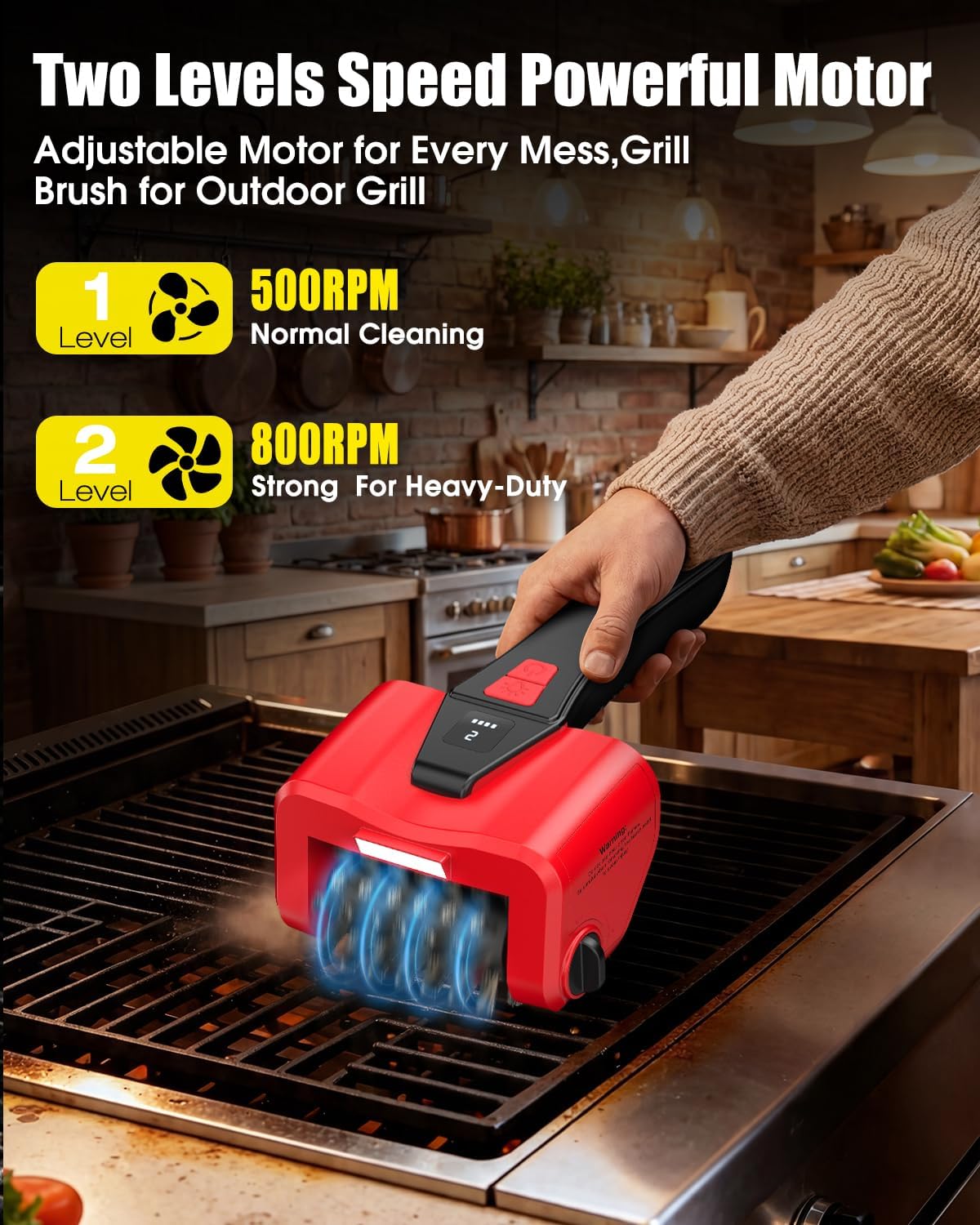 Electric BBQ Grill Brush,800RPM Automatic Grill Cleaner for Outdoor Grill with 2-Speed & 20kg Torque–Last 3.5H, LED Light for Night,No Bristle Drop Safe for Cast Iron Stainless,Gifts for Men Dad