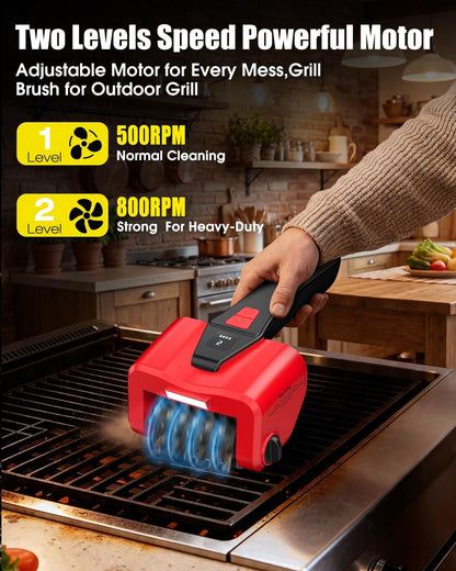 Electric BBQ Grill Brush,800RPM Automatic Grill Cleaner for Outdoor Grill with 2-Speed & 20kg Torque–Last 3.5H, LED Light for Night,No Bristle Drop Safe for Cast Iron Stainless,Gifts for Men Dad