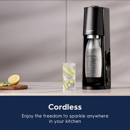 SodaStream Terra Sparkling Water Maker with CO2 Cylinder, 1L Dishwasher Safe Bottle & Bubly Drink (Black)