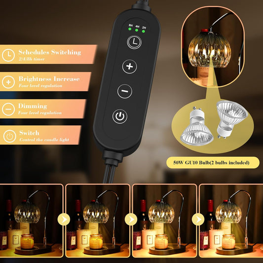 WYghyronic Candle Warmer Lamp with Timer & 4-Level Dimmer, Electric Wax Warmer for Jar Candles, Brown Home Decor with 2 Bulbs, Gift for Women, Men, Housewarming (Grayish) - PuriLite