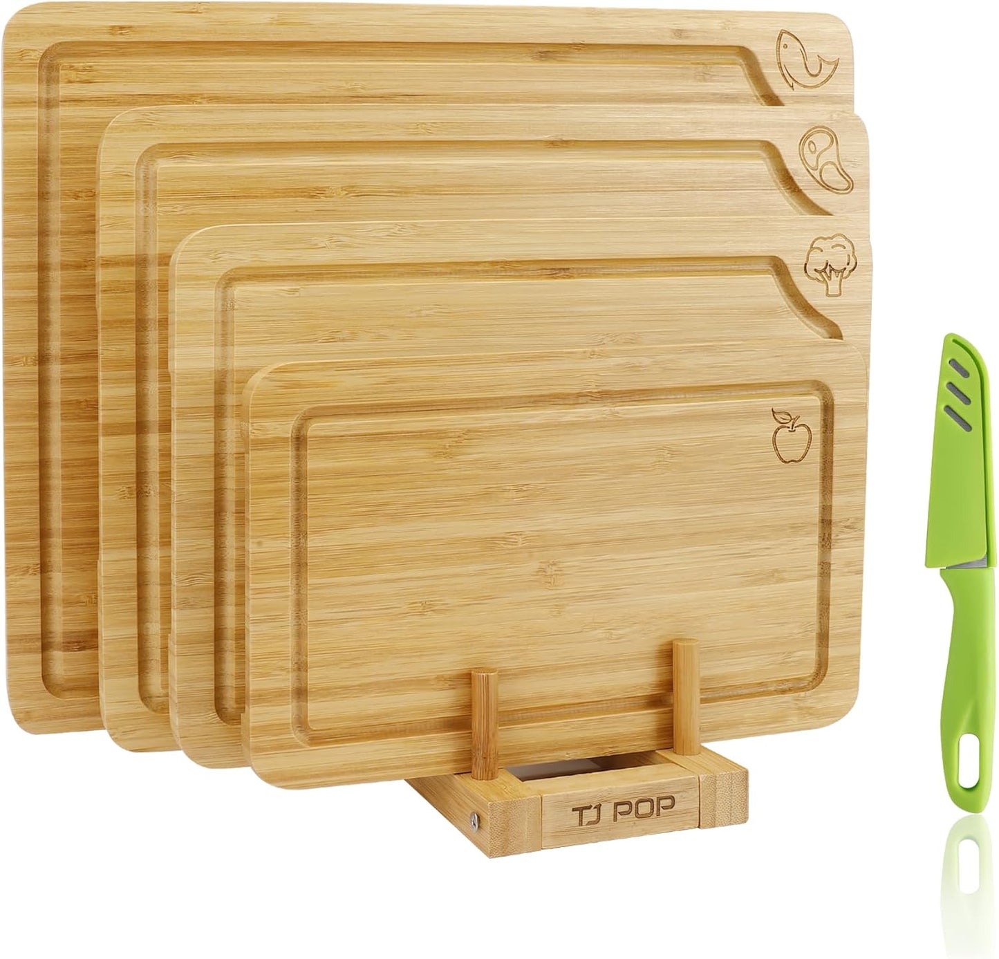 Bamboo Cutting Board for Kitchen, Bamboo Cutting Board Set of 3 with Juice Groove, Double-Sided Chopping Board Serving Board with Hanging Hole for Meat, Vegetables and Cheese