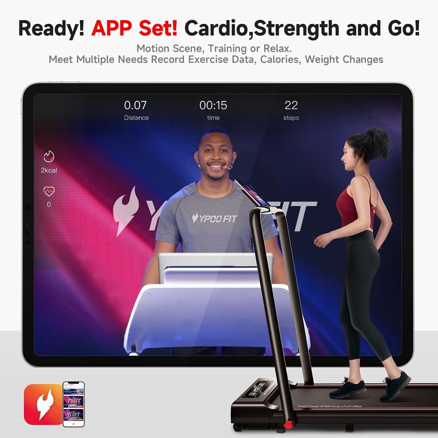 RHYTHM FUN Walking Pad Treadmill with Incline, Under Desk Treadmill with Incline, Treadmill for Home and Office, 300 Lbs Portable Treadmills with Remote Control