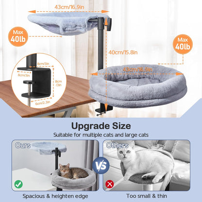 Odoland Cat Desk Bed, 2-in-1 Double Layer Bed with Adjustable Height | Indoor Cats Hammock with Replace Mattress Washable Fabrics for Cat