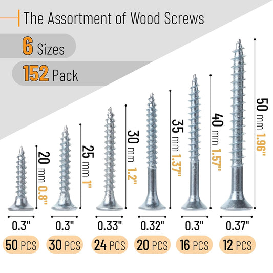 Mr. Pen Wood Screws Assortment Kit, 152 Pcs, Phillips Tips, Wood Screws, Screws, Assorted Screws, Screws Set, Flat Head Screws, Assorted Wood Screws, Screws Assortment, Screw Set Assortment - PuriLite