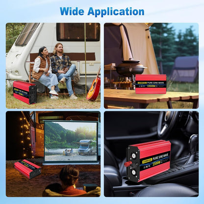 SUNWHEEL 4000W Pure Sine Wave Inverter, 12V DC to 110V/120V AC Power Inverter for RV、Microwave、Off Grid、Truck、Refrigerator、Air Conditioner with 4 AC outlets and LCD Display