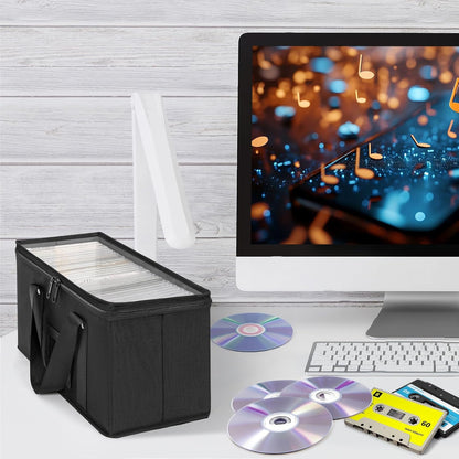 4 Pack-DVD Storage Boxes, PVC Clear Lid, DVD Case Holder Organizer with Index Labels-15.4"x 5.5"x 7.9" DVDs Storage Holder Bags for DVDs, CDs, Video Games, Books, Each Hold up to 25 DVDs Jewel Cases