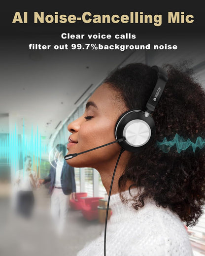 Voistek Computer HeadphonesWired USB C/3.5MM/USB Headset; with Noise Cancelling Microphone & Volume Controls Compatible with PC,Laptop,Mac,iPad,Home,Office,Meeting,Skype,Zoom(882F)