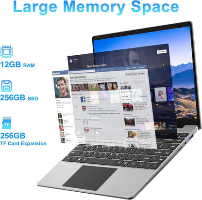 jumper Laptop, 12GB LPDDR4 RAM, 256GB SSD ROM, 14 Inch 1080p FHD IPS Screen, Windows 11 Laptops Computer with Celeron 4-Core Processor, UHD Graphics 600, 2 Stereo Speaker, Lightweight, Portable.