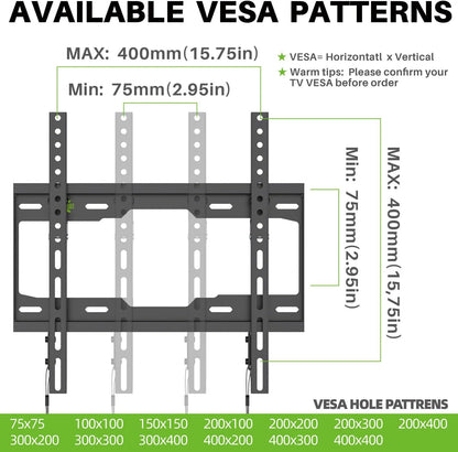 USX MOUNT Fixed TV Wall Mount with Low Profile for Most 26-60" Flat Screen TVs, Wall Mount TV Bracket with VESA Up to 400x400mm and 99lbs Loading, TV Mount Fits 8", 16" Wood Studs XFM090