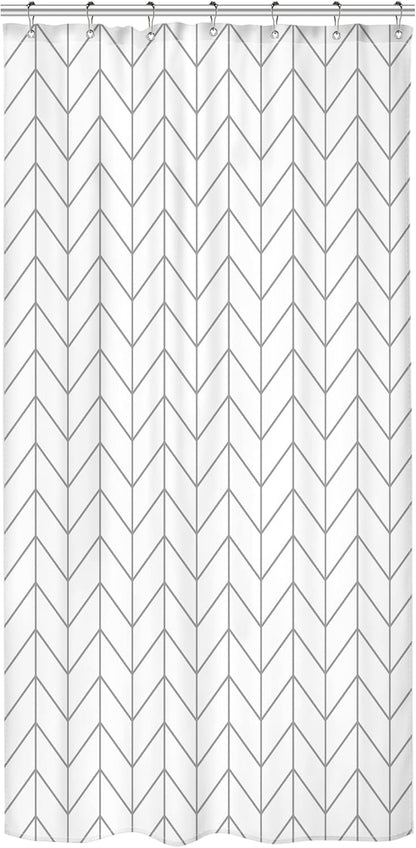 Riyidecor Stall Small RV Gray White Grey Bathroom Shower Curtain Liner 36Wx72H Inch Half Single Narrow Walkin Standing Little Size Dorm Chevron Herringbone Geometric Tiny Fabric Polyester Waterproof