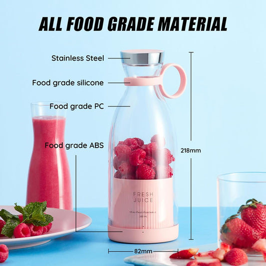 Mini Portable Blender, Cordless, Food Grade Material, 12fl oz, Magnetic Charging, Waterproof, Fresh & Light, Personal Blender for Shakes & Smoothies (Clear/Pink) - PuriLite