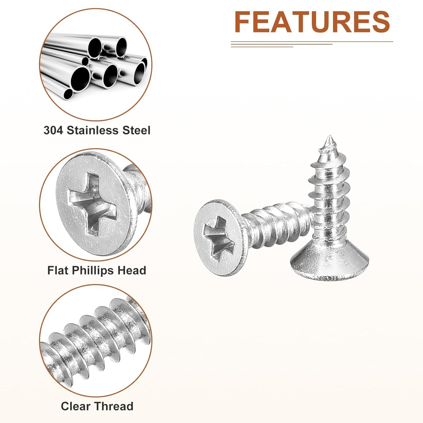 DTGN 100Pcs #6x1/2 Flat Head Wood Screws, 304 Stainless Steel Phillips Self Tapping Screws - Good for Woodworking, Furniture - Silver