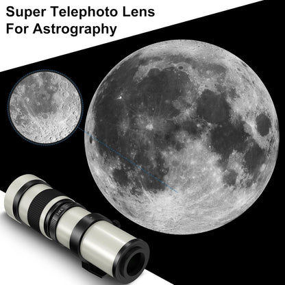 EF/EF-S 420-800mm F8.3 Telephoto Zoom Lens(MF) + T-Mount Adapter for Canon EOS Rebel T8i/T7i/T7/T6i/T5/T3i/T2i/XSi/SL3/SL2/T100/90D/80D/70D/50D/5D Mark IV/6D II/7D II/1D X III II-DSLR Cameras Lenses