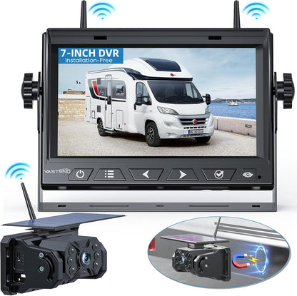 Magnetic Solar Wireless Backup Camera No Installation VASTEND 7'' Rear View Camera for Car No Delay 10000mAh Rechargeable RV Backup Camera 1080P for Truck Trailer Camper (VS-7A)