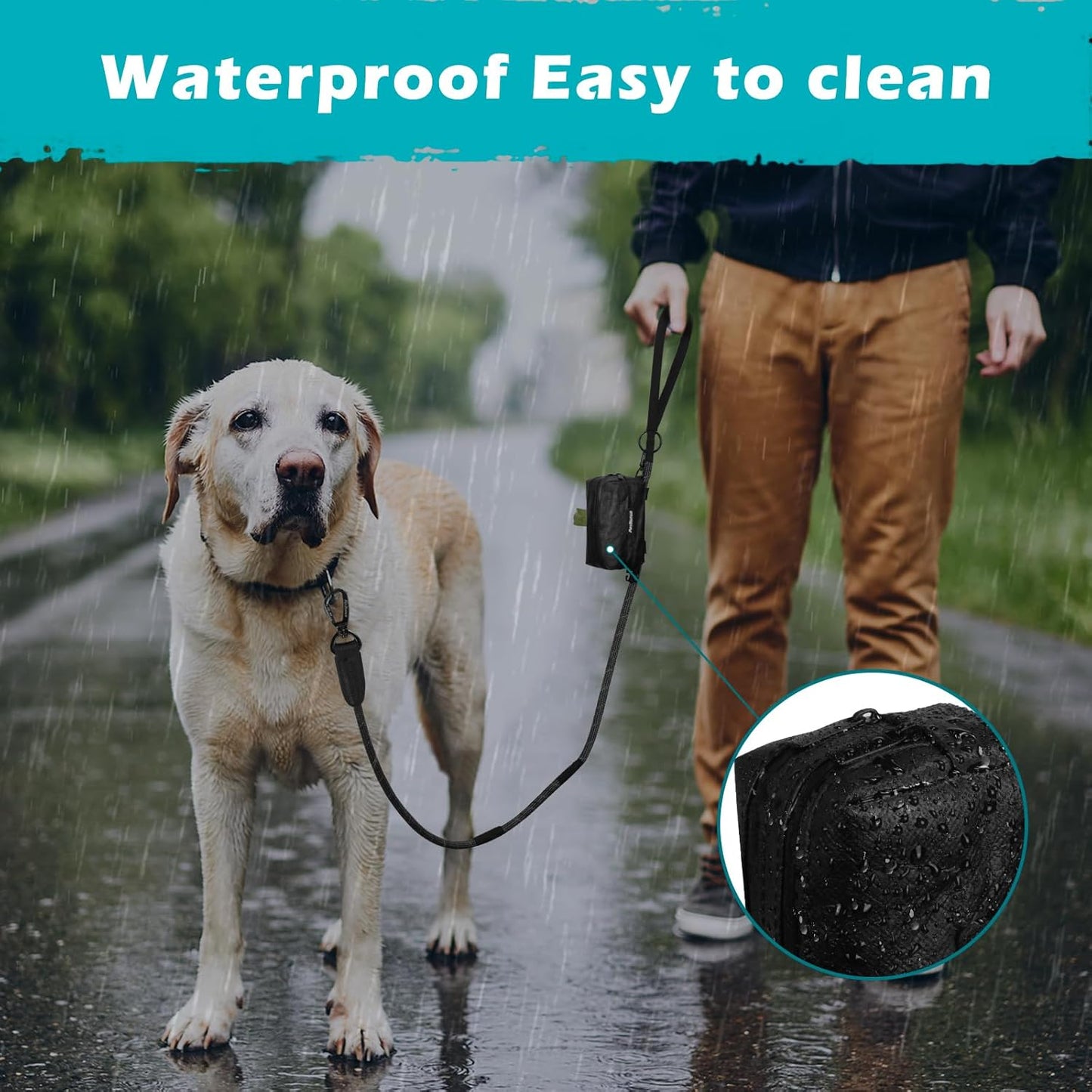 PetBonus Waterproof Dog Poop Bag Holder for leashes, Portable Pet Waste Bag Dispenser, 2 Pouches for Treat Holder and Walking Accessories, Fit All Leashes, Includes 1 Roll of Dog Poop Bags (Green)