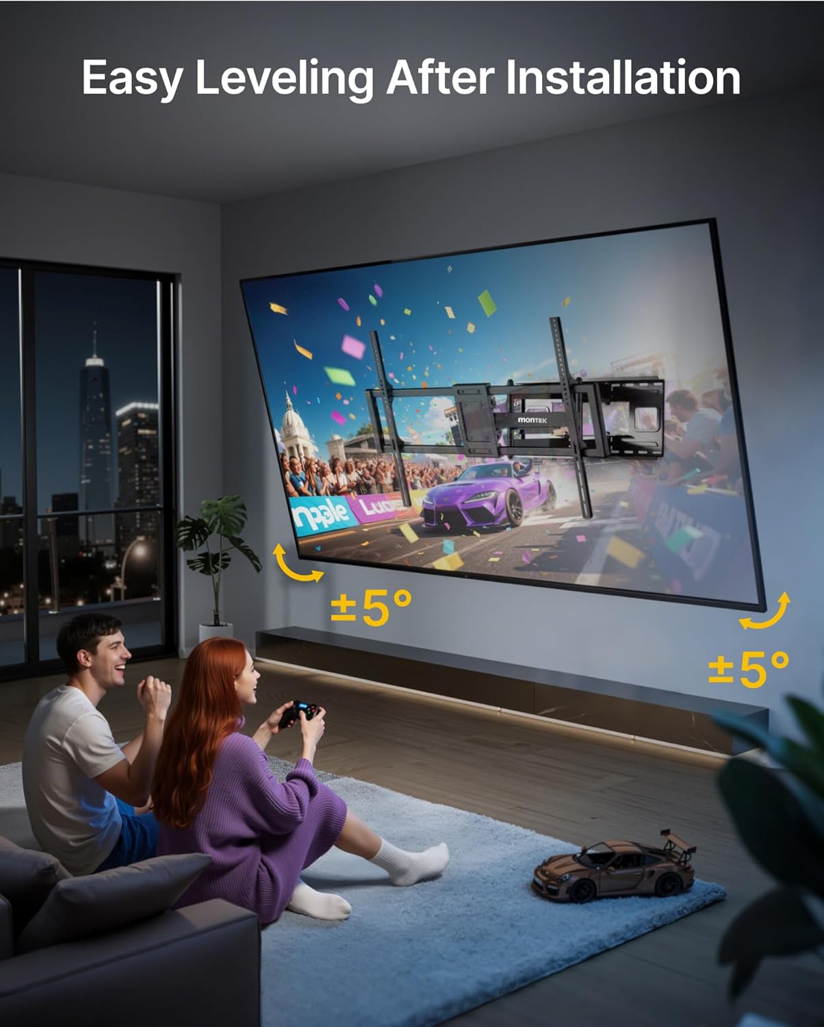 monTEK Heavy Duty TV Wall Mount for 60"–120" TVs, Pre-Assembled & 265lbs 3X Tested, Full Motion TV Mount with Tool-Free Tilt/Swivel/Extension, Max VESA 900x600, Fits 16"/18"/24" Studs - PuriLite