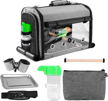 Bird Carrier Bag With Stand - Lightweight Backpack for Parrot, Portable Travel Cage, Pet Transparent Breathable Carrier