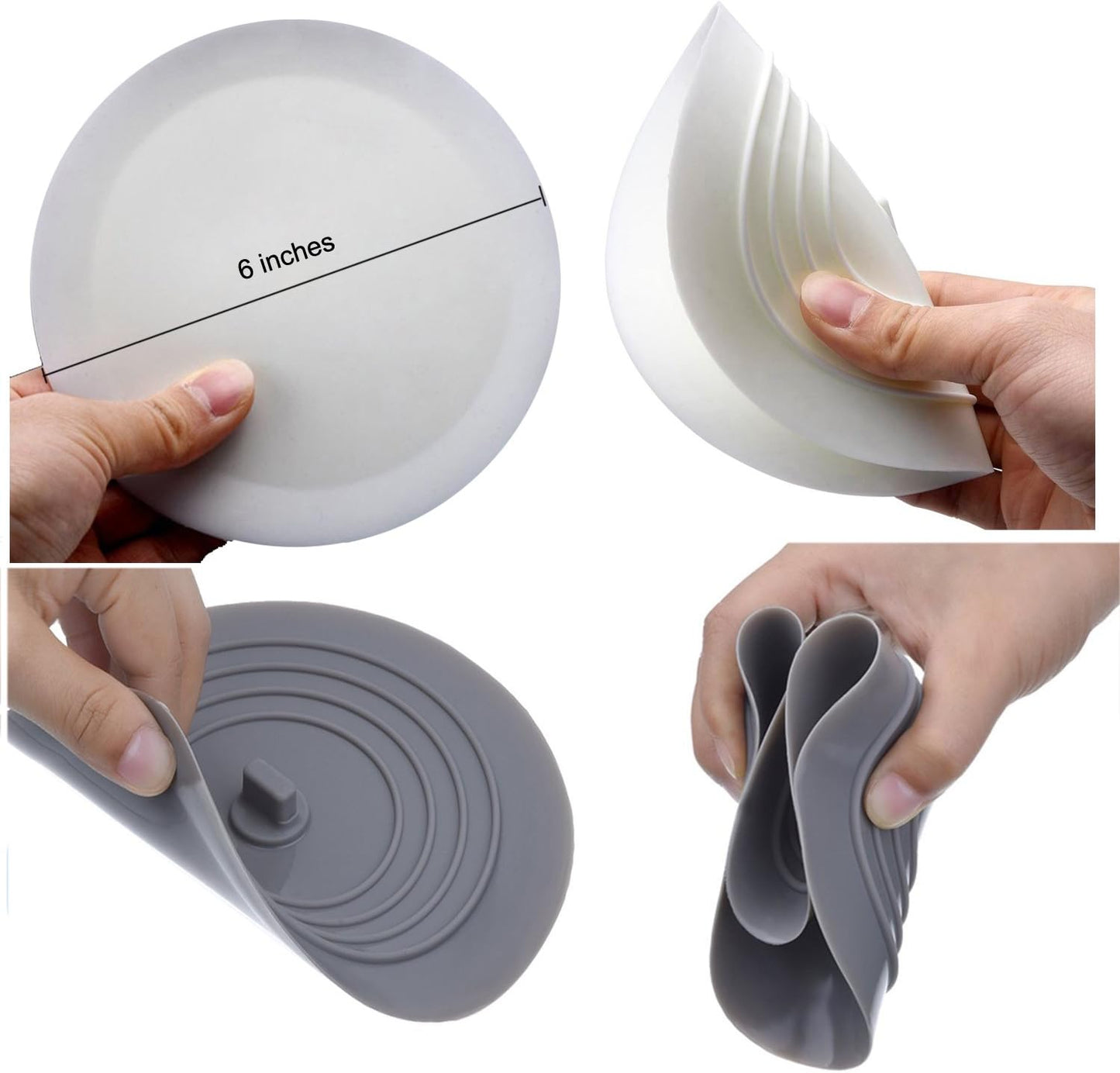 V-TOP Tub Stopper 2 Pack, 6 inches Large Silicone Drain Plug Hair Stopper Flat Suction Cover for Kitchen Bathroom Accessories and Laundry