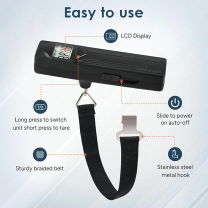 travel inspira Luggage Scale Battery-Free, Travel Essentials, Portable Handheld Digital Suitcase Weight Scale for for Travel Accessories, 110lbs/50kg (Gray)