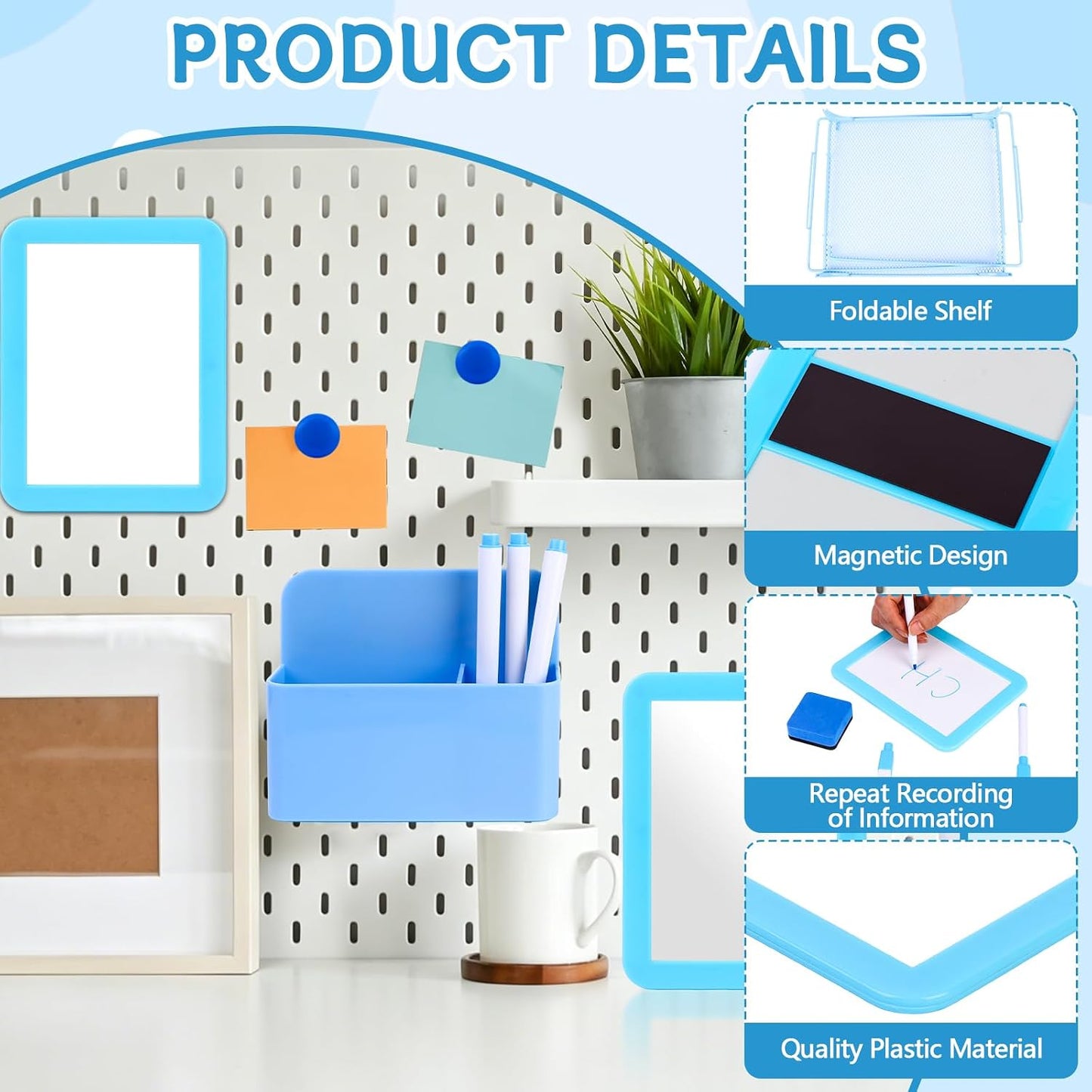 Blue Locker Organizer Kit -15Pcs Back to School Supplies Locker Accessories Kits Includes Shelf, Locker Mirror, Magnetic Whiteboard, Whiteboard Eraser, Pen Holder, Marker, Round Magnet, Flower Magnet