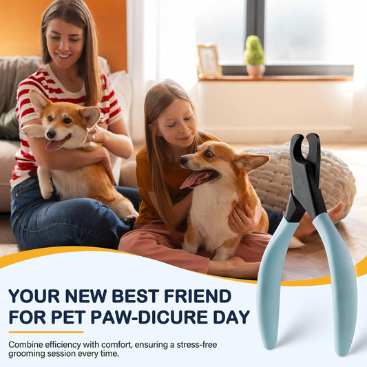 BEZOX Professional Pet Nail Clippers, Premium Sharp & Safe Pets' Paw Trimmer for Large Dogs and Small Animals, Soft Grip Cat Claw Cutter with Built-in Spring - Blue Handle - PuriLite