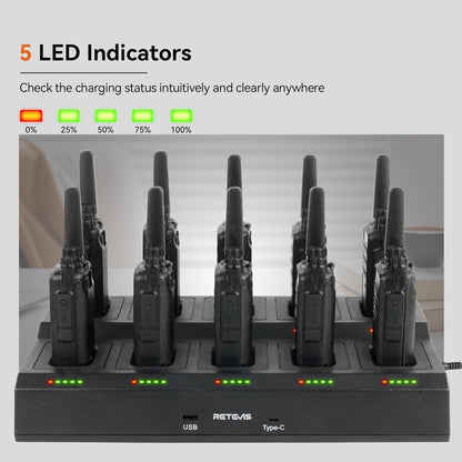 Retevis RT68H 2 Way Radios Long Range with 10 Way Charger,Walkie Talkies Rechargeable for Adults,Easier Charging,Easier Management,LED Display, Keypad Lock,Hands Free Compact Walkie Talkie (10 Pack)