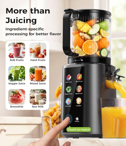 ONELIVE Cold Press Juicer Machine, 6.5" Wide Chute, 3L, Easy to Clean Smart Presets for Fruits, Veggies, Sorbet & Nut Milk, All-in-One Strainer, More Juice, Drier Pulp, Easier Use and Cleanup