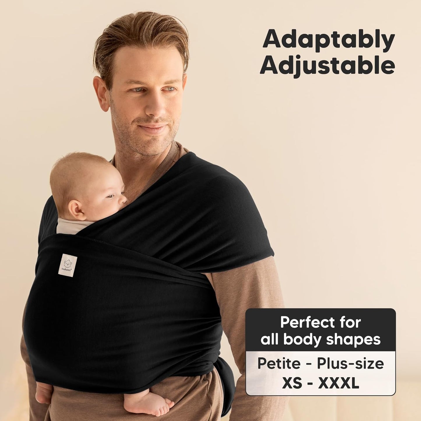 KeaBabies Baby Wrap Carrier - All in 1 Original Baby Carrier Newborn To Toddler Sling, Easy to Wear, Hands Free Bonding, Lightweight, Breathable Infant Wraps (Trendy Black)