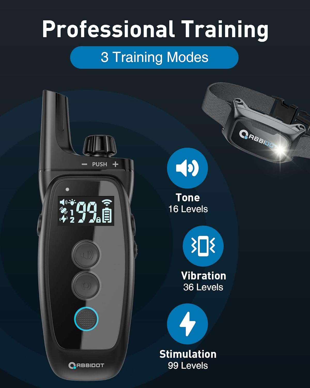 ABBIDOT Shock Collar, 3300Ft Dog Training Collar, 5 Training Modes Dog Shock Collar with Remote, Waterproof Rechargeble Security Lock E Collar for Small Medium Large Dogs