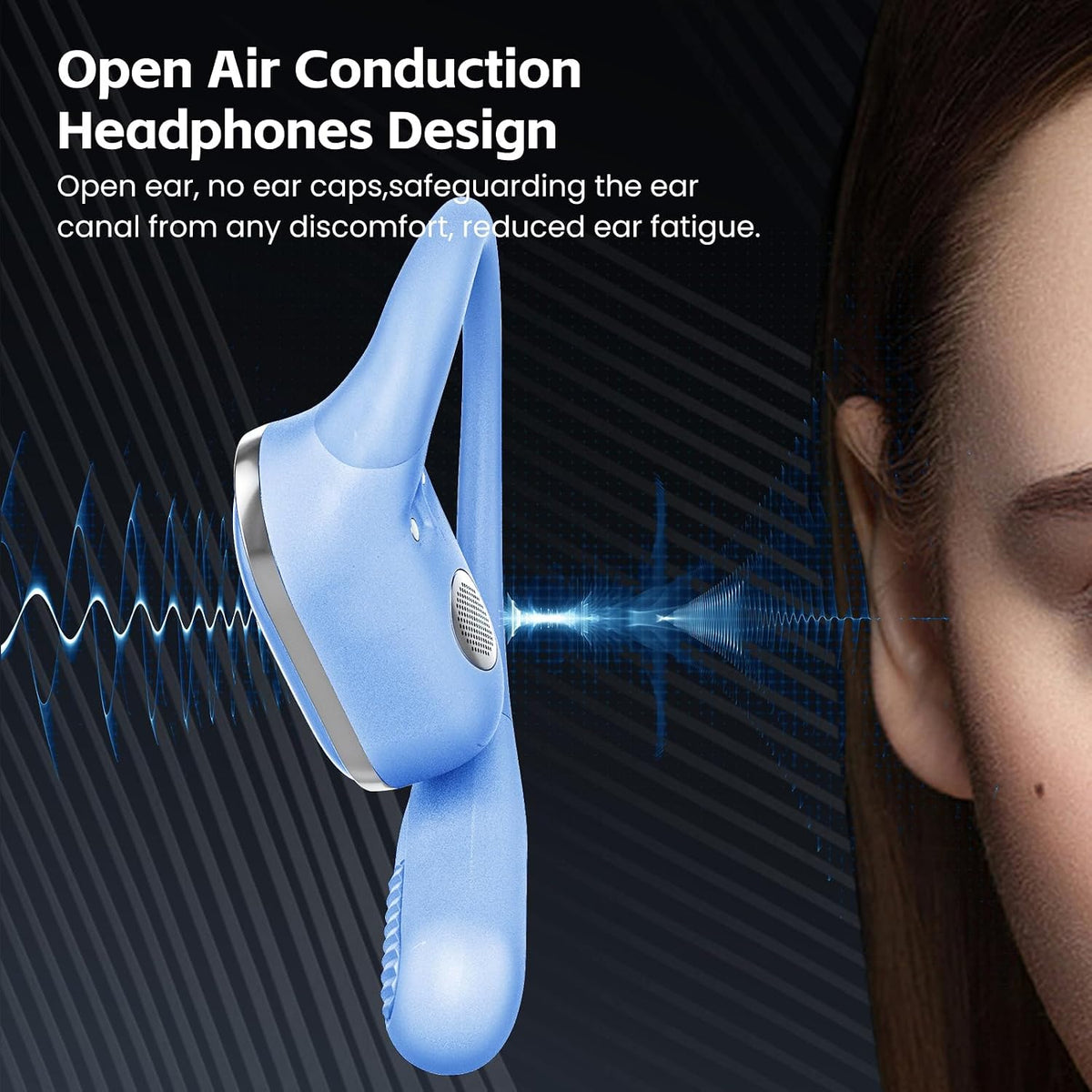 Open Ear Wireless Earbuds Bluetooth Headphones, 80H Playtime Stereo Ear Buds with ENC Noise Cancelling, Fast Charging, IPX7 Waterproof Sports Earphones with Earhook for Running/Workouts (Purple Blue)