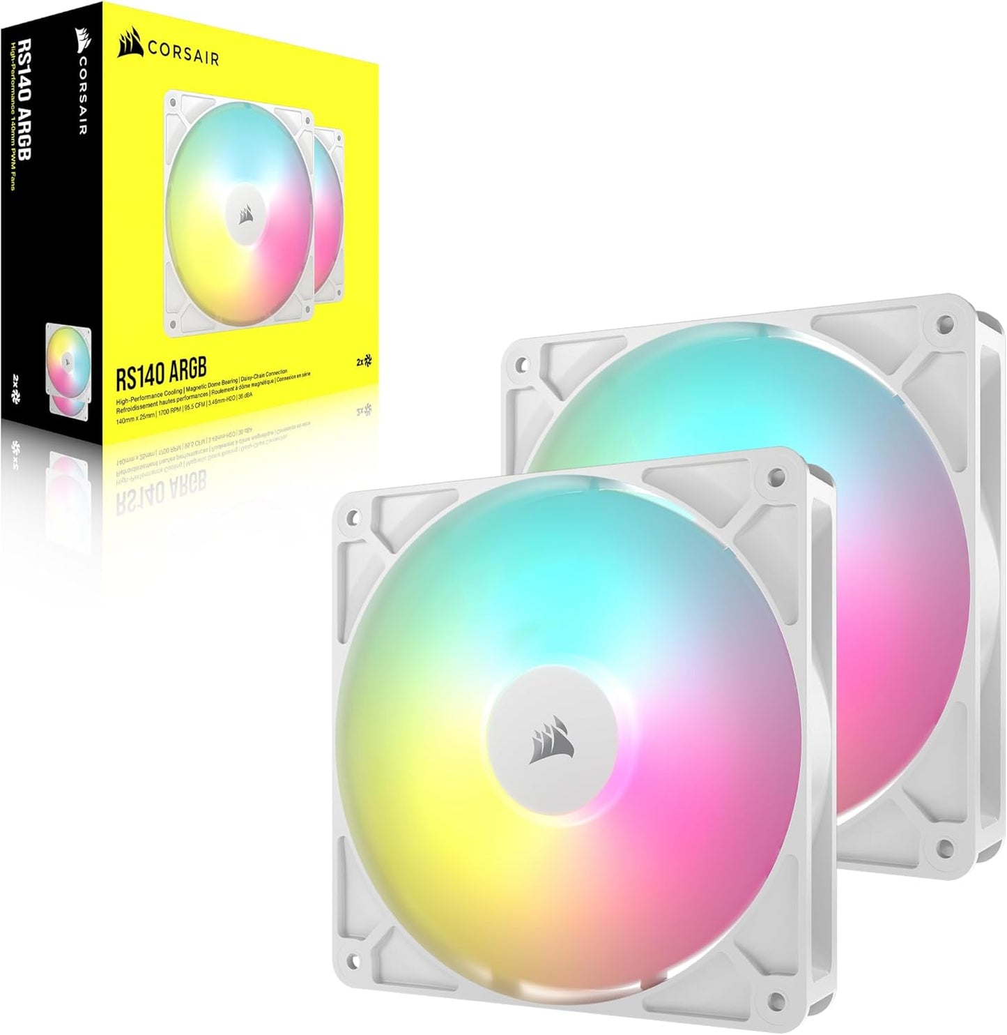 CORSAIR RS120 ARGB 120mm PWM Fan – Daisy-Chain Connection – Low-Noise – Magnetic Dome Bearing – Single Pack – White