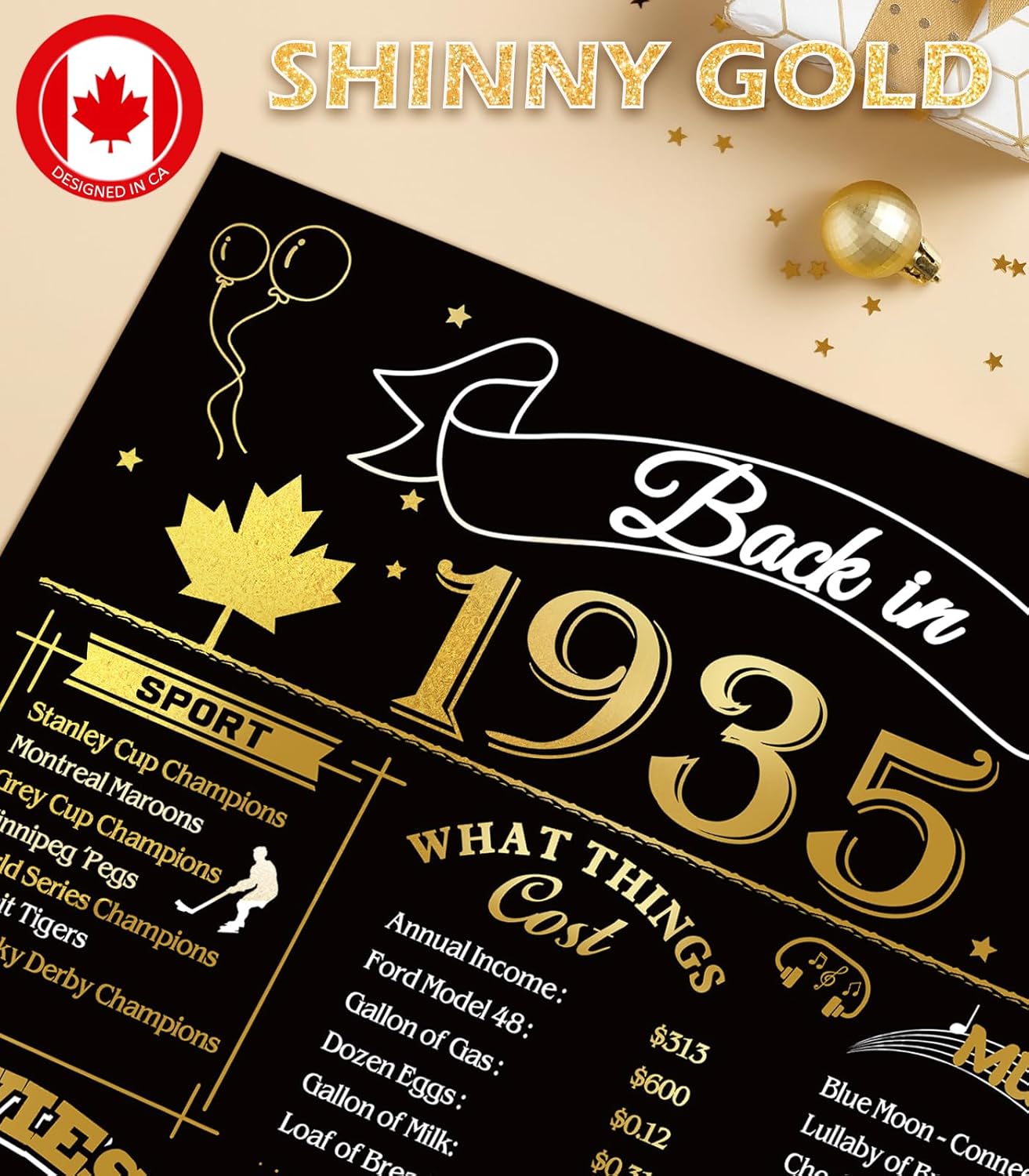 50th Birthday Card, Jumbo CANADA 25x20cm Back in 1975, Gilding Happy 50th Birthday Decoration for Woman, Men, Funny 50 Birthday Gifts for Wife, Husband, Him, Her, Mom