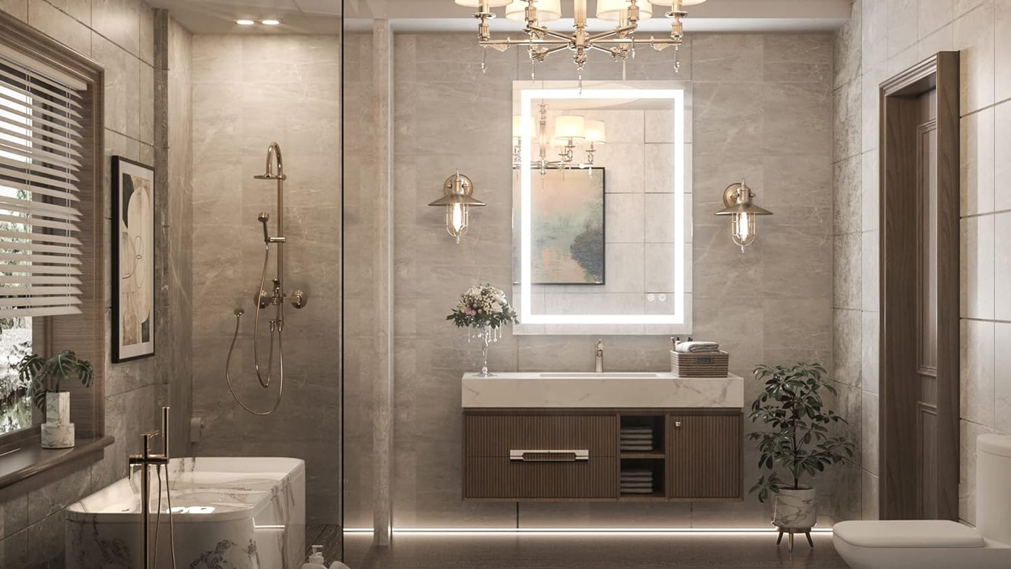 TETOTE 36 x 28 Bathroom LED Mirror Bedroom LED Mirror Fashion Style Vanity Makeup Mirror Dimmable Anti-Fog Wall Mounted Birthday Gift Housewarming Gift Wedding Gift