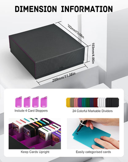 ZLCA Card Storage Box for MTG PTCG, Commander Deck Box Holds 3000+ Cards, Card Storage Case with 4 Stoppers, Card Organizer for TCG Sport Cards (Black)