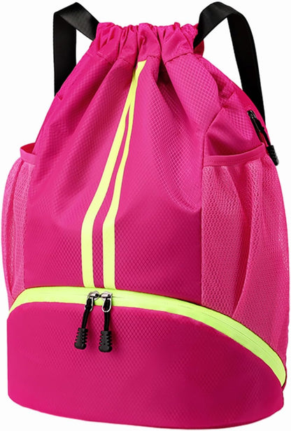 Hoedia Sports Drawstring Backpack - String Swim Gym Bag with Shoes Compartment and Wet Proof Pocket for Women/Men