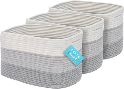 OrganiHaus Soft Woven Baskets for Storage Organization Set of 3, Cotton Rope Nursery Storage Baskets for Shelves, Square Book Bins, Bathroom Towel Hamper, Dog Toy Bins, Panier Rangement - Light Honey