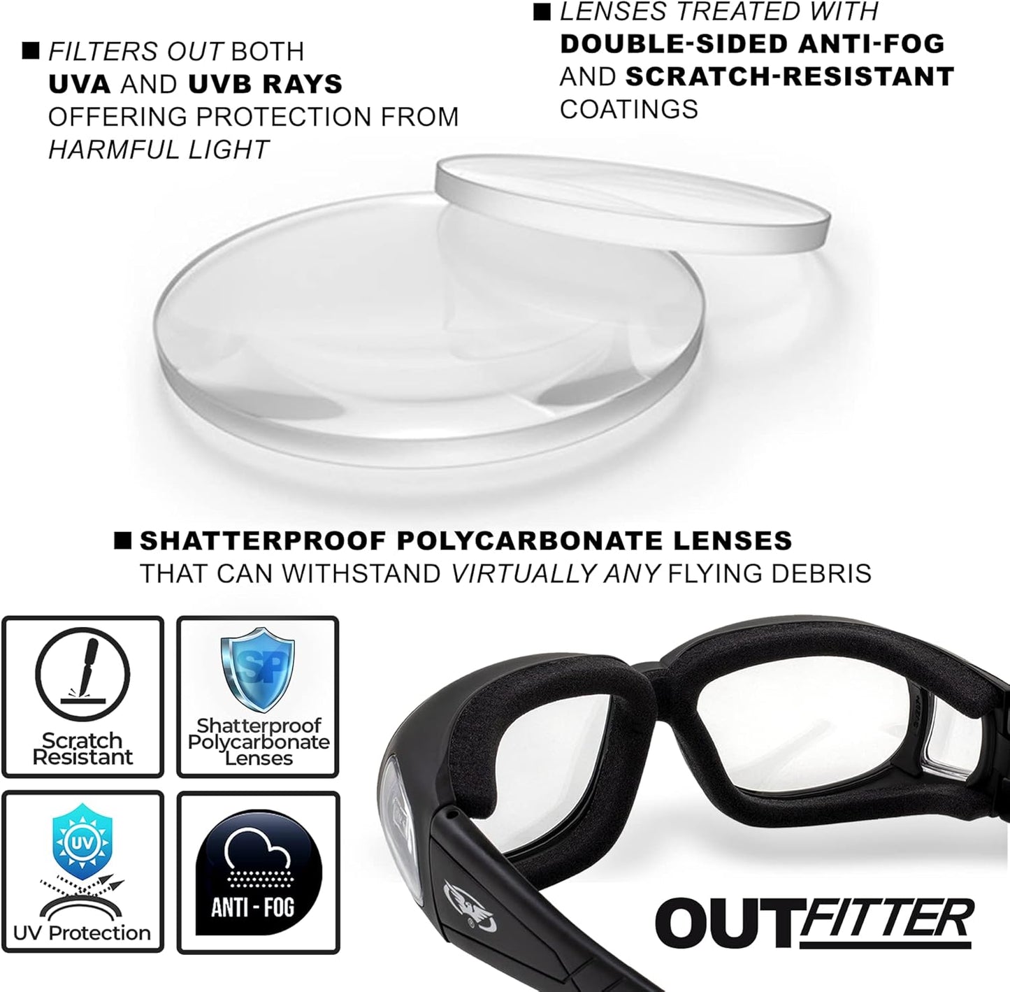 Outfitter clear motorcycle glasses. Over-Prescription glasses