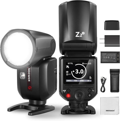 NEEWER Z2PRO-C 2.4G TTL Round Head Flash Speedlite Compatible with Canon, Wireless Compatible with Godox, Upgraded UI, 76Ws 1/8000s HSS, TTL/M TCM Switch, 7.2V/3000mAh Battery, 600 Full Power Flash