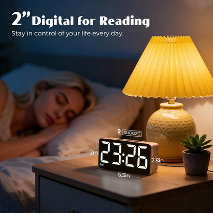 Wood Grain Digital Alarm Clock with Dual Alarms, Large Display, USB Charging Port, Auto Dimming, 9-Minute Snooze, 12/24H Format, Power-Off Memory for Bedroom - PuriLite