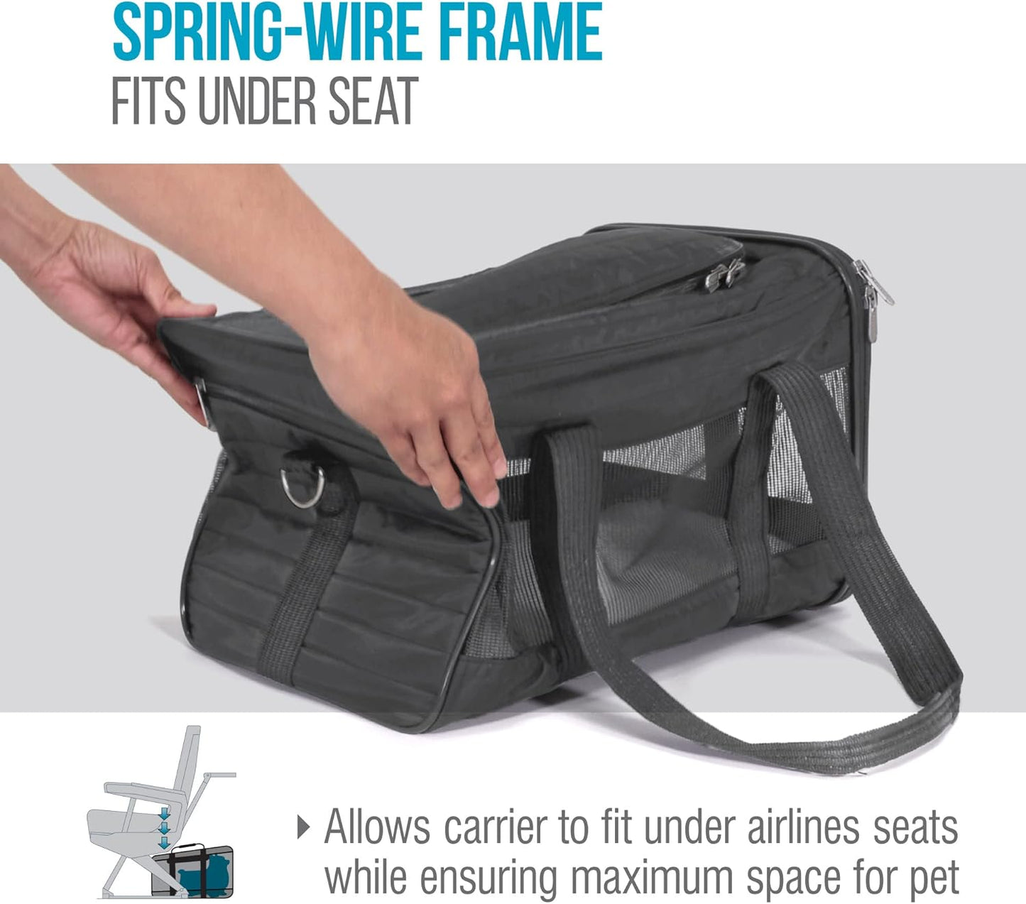 Sherpa Original Deluxe Travel Bag Pet Carrier, Airline Approved & Guaranteed-On-Board - Mesh Panels & Spring Frame, Locking Safety Zippers, Machine Washable Liner - Charcoal Gray, Medium