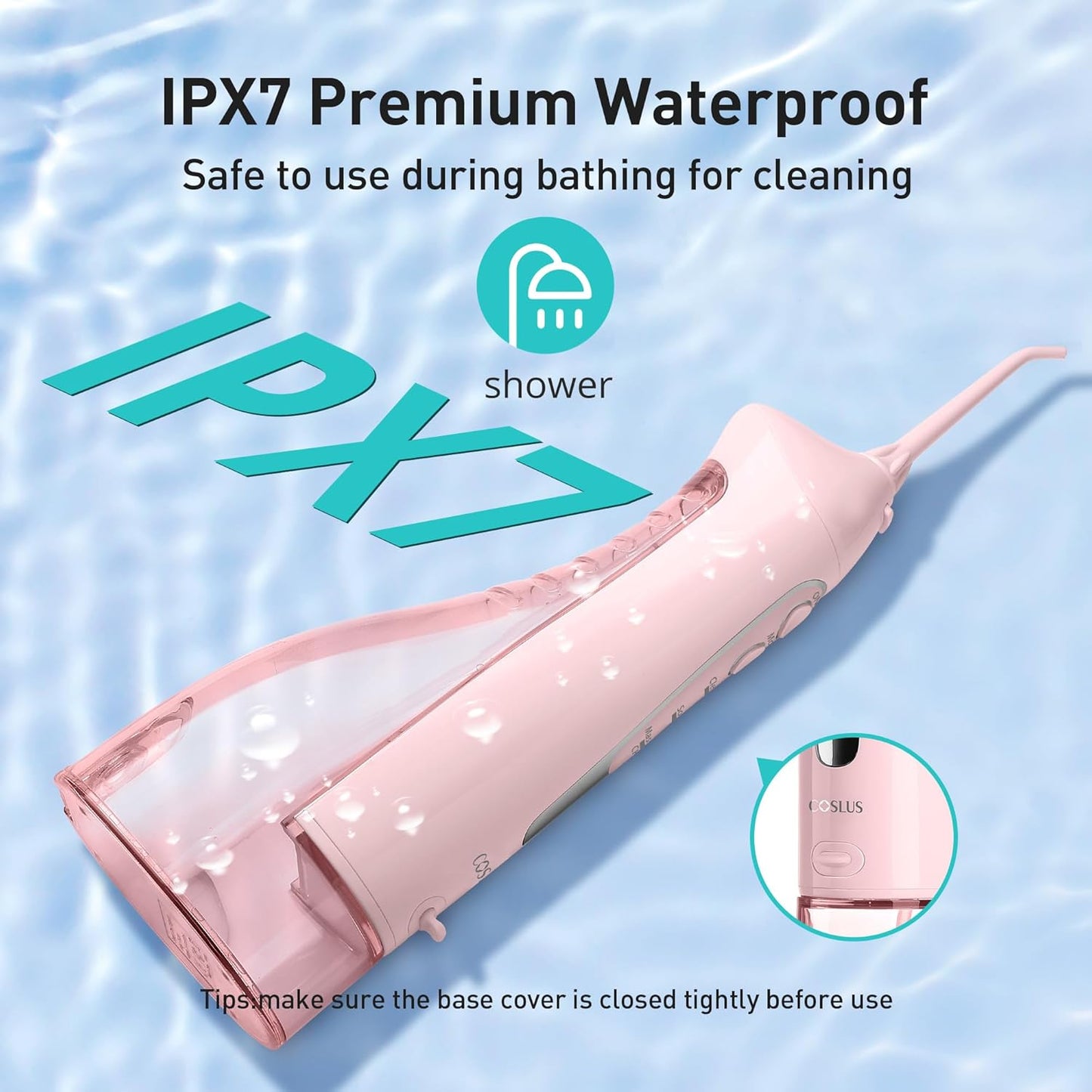 COSLUS Water Teeth Flosser: 300ML Cordless Electric Water Tooth Flossing Rechargeable IPX7 Waterproof Portable Travel Flossers Set for Teeth