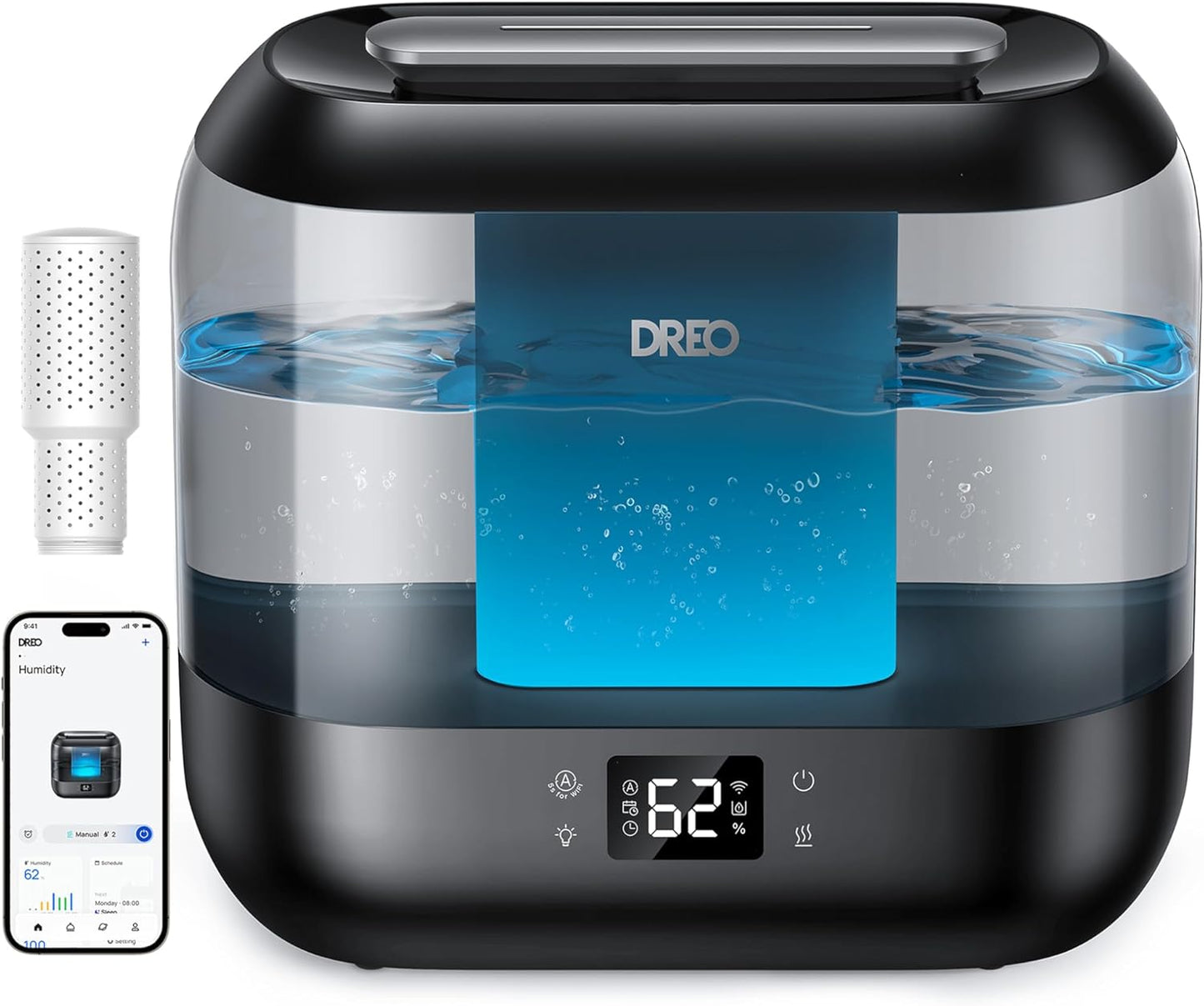 Dreo Smart Humidifiers for Bedroom, Top Fill 4L Supersized Cool Mist Humidifier with Nightlight, 36H Runtime, Touch/APP/Voice Control, 28 dB Quiet Ultrasonic Humidifiers for Large Room, Baby, Plants