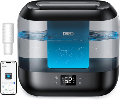 Dreo Smart Humidifiers for Bedroom, Top Fill 4L Supersized Cool Mist Humidifier with Nightlight, 36H Runtime, Touch/APP/Voice Control, 28 dB Quiet Ultrasonic Humidifiers for Large Room, Baby, Plants