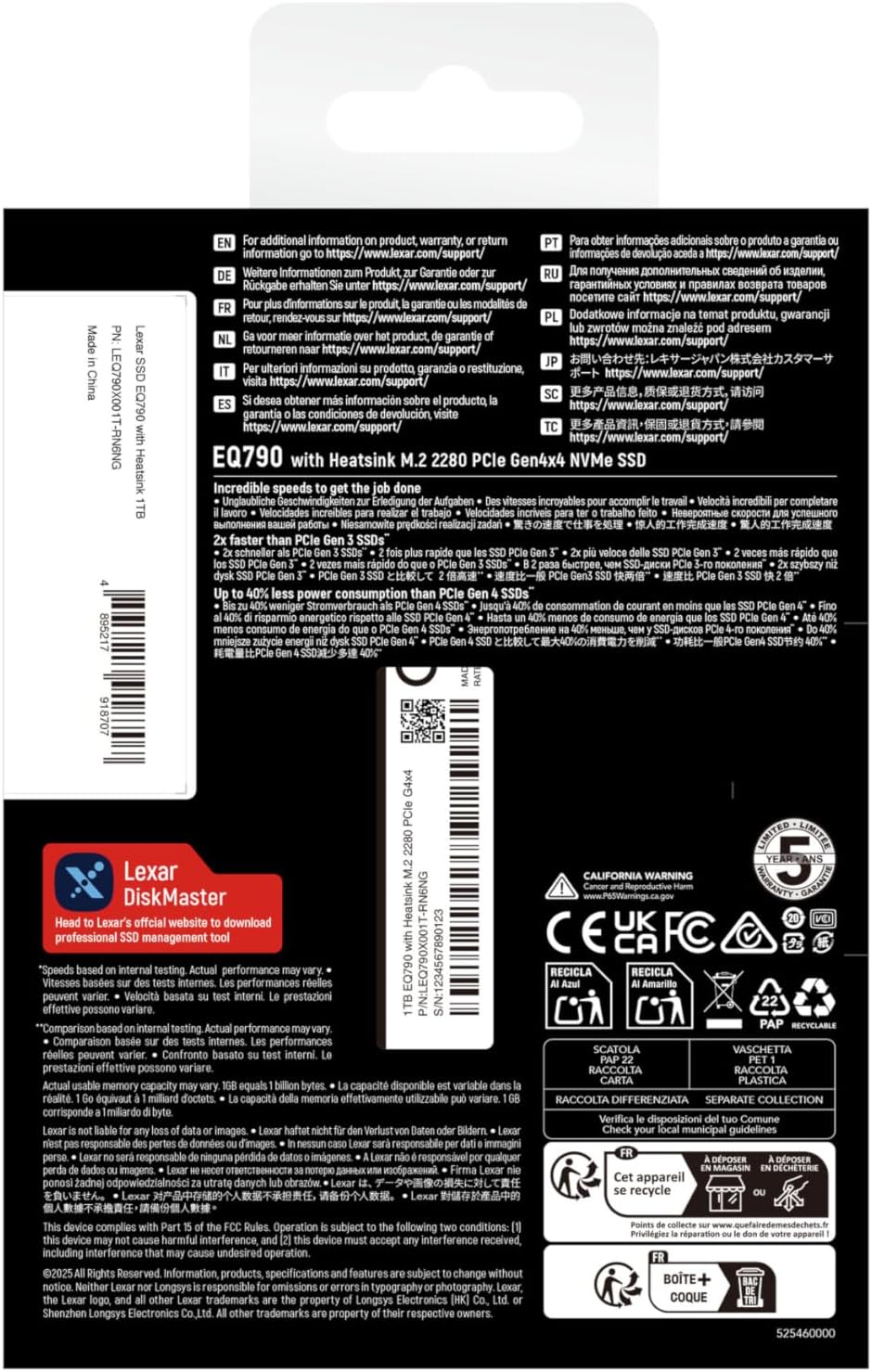 Lexar EQ790 1TB SSD with Heatsink M.2 2280 PCIe Gen4x4 NVMe 1.4, Blazing Speeds Up to 7000MB/s Read 5000MB/s Write for Intense Workloads & PS5 PC Gaming, High Performance Internal Solid State Drive