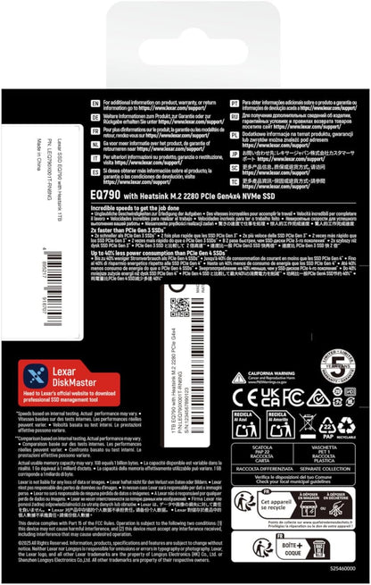 Lexar EQ790 1TB SSD with Heatsink M.2 2280 PCIe Gen4x4 NVMe 1.4, Blazing Speeds Up to 7000MB/s Read 5000MB/s Write for Intense Workloads & PS5 PC Gaming, High Performance Internal Solid State Drive